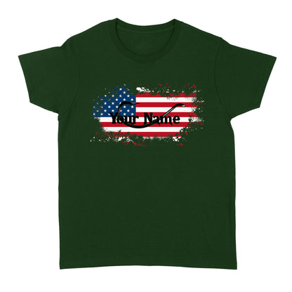 Custom name American Flag Fish Hook fishing Women's T-shirt, personalized fishing apparel gift for Fishing lovers- NQS1198