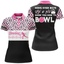 Load image into Gallery viewer, Bowling Girl Personalized Polo Shirt, Funny Women Bowling Pink Leopard Bowlers Jersey NBP43