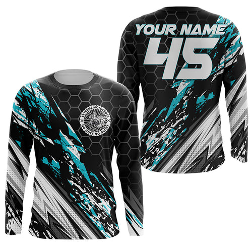 Personalized Motocross Jersey UPF30+ No Guts No Glory Blue Dirt Bike Extreme MX Racing Shirt NMS1176