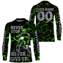 Load image into Gallery viewer, Green Motocross Jersey Personalized UPF30+ Never Stop Dirt Bike Shirt For Boys Racing Motorcycle  PDT456