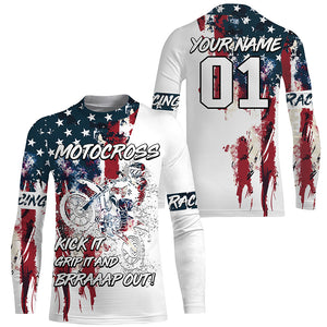 Patriotic Motocross Jersey UPF30+ Custom American Flag Brap MX Racing Motorcycle Shirt NMS1233