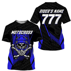 Skull Motocross youth men women jersey custom blue dirt bike UPF30+ off-road motorcycle shirt PDT358