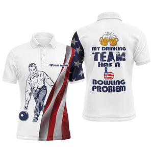 Funny Men Polo Bowling Shirt, Personalized Team Bowlers Jersey American Flag Beer Lovers NBP74