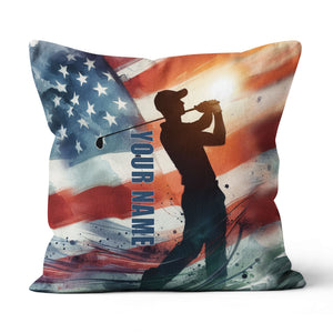 Watercolor American Flag Custom Pillow Personalized Patriotic Golf Gifts LDT1173