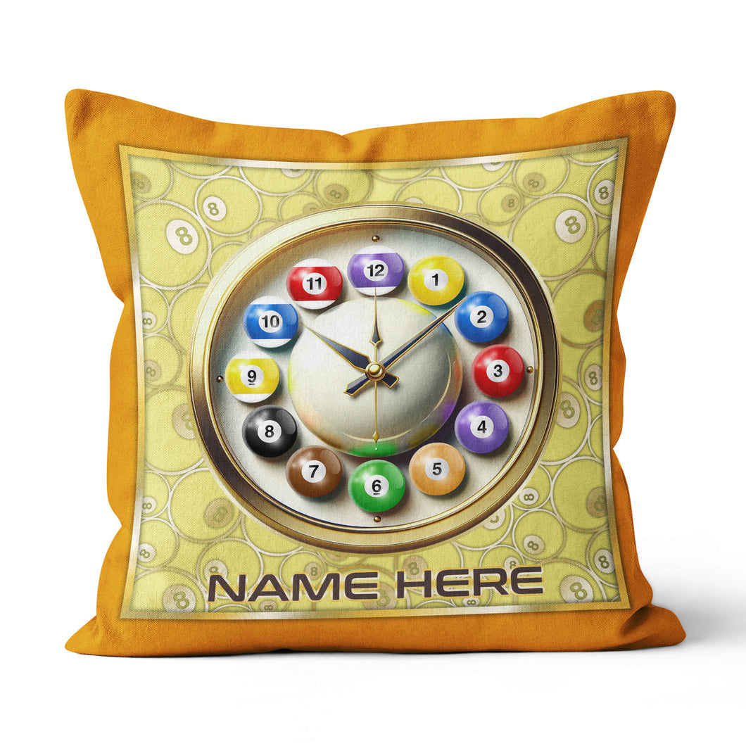 Funny Clock Billiard Balls Custom Yellow Pillow, Best Pool Throw Pillow TDM0903