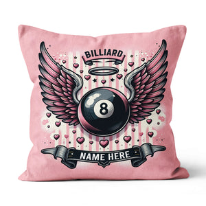 Personalized Pink Billiard With Wings Pillow, Best Valentine Gifts For Billiard Lover TDM0884