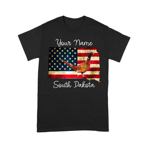 Pheasant hunting shirt South Dakota American Flag bird hunter custom name T-shirt - FSD1162 D06