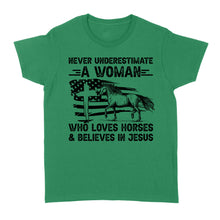 Load image into Gallery viewer, Never underestimate a woman who loves horses and believes in Jesus, horse gifts for girls D03 NQS2680 - Standard Women&#39;s T-shirt