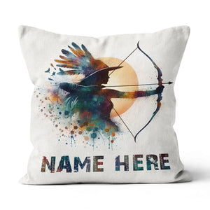 Personalized Watercolor Woman Archer Archery Pillow Custom Archery Gifts VHM0931