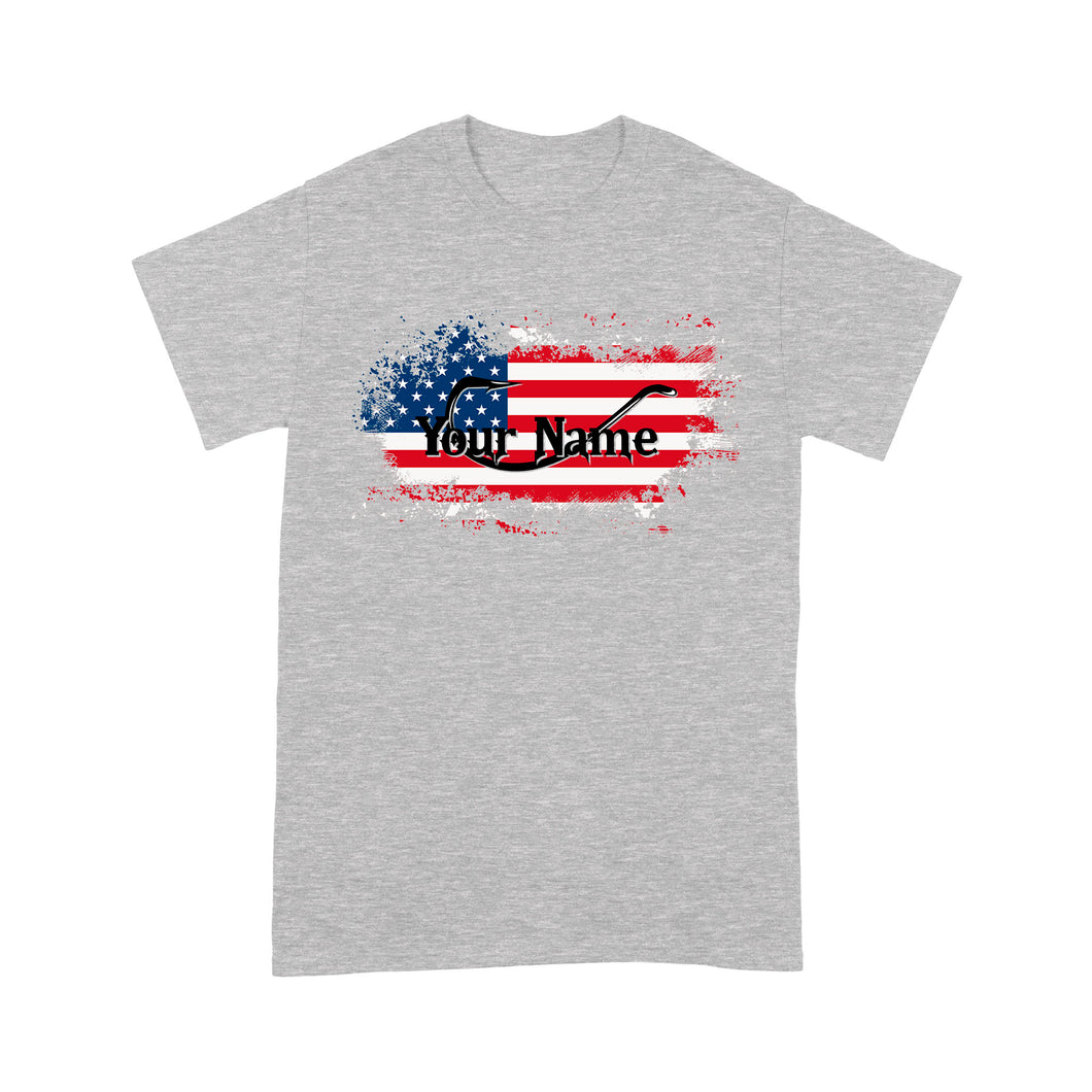 Custom name American Flag Fish Hook fishing T-shirt, personalized fishing apparel gift for Fishing lovers- NQS1198