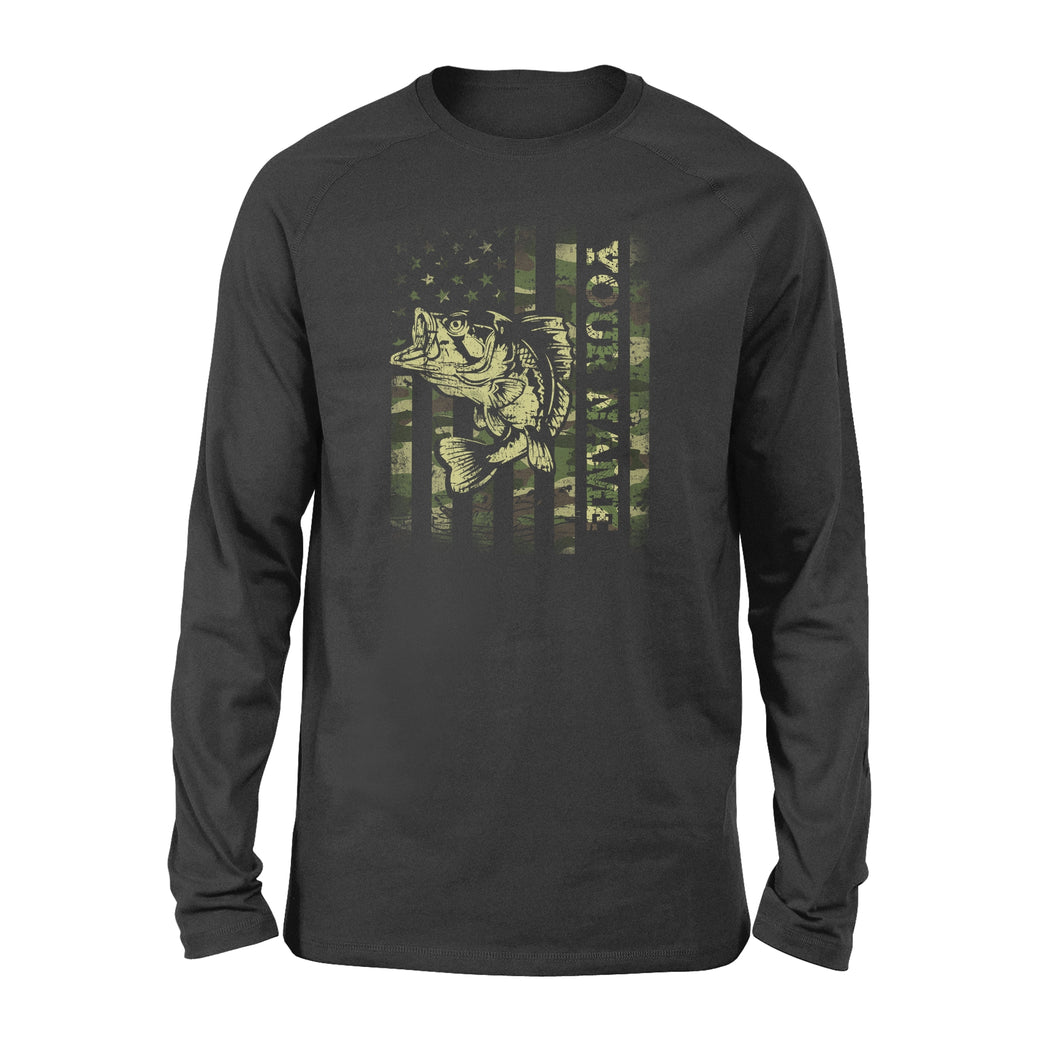 Largemouth bass fishing American flag green camo custom name fishing shirts D05 NQS1428  - Standard Long Sleeve