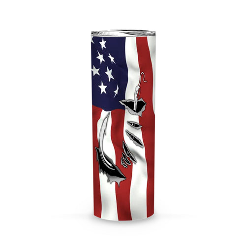 US Fishing Tumbler 3D Fish Hook US Flag custom name personalized fishing gifts - Skinny Tumbler