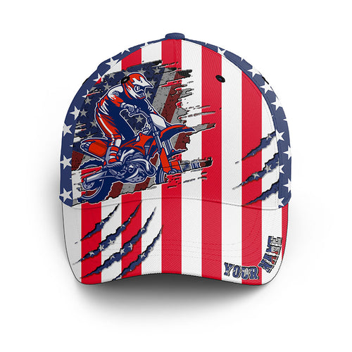 USA Flag Dirt Bike Hat - Personalized MX BWB Hat Motocross Off-Road Cap For Biker CDT04