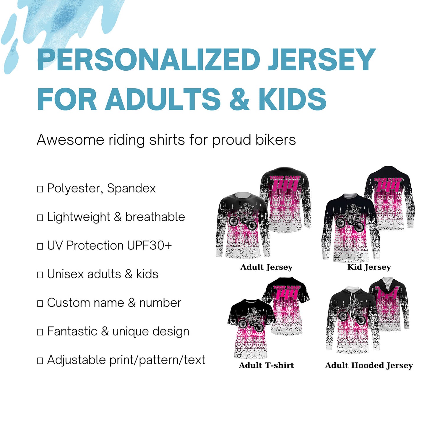 Adult&Kid custom Motocross jersey UPF30+ MX racing biker girl womens off-road dirt bike racewear| NMS925