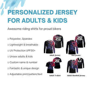 Personalized dirt bike jersey American flag adult&kid UPF30+ Motocross MX Racing off-road shirt| NMS912