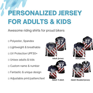 Adult&kid UPF30+ American flag jersey Motocross customizable dirt bike off-road motorcycle shirt PDT28