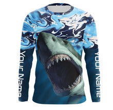 Load image into Gallery viewer, Personalized Shark Fishing Wave Camo Custom performance Fishing Shirts, UV Protection Shark Fishing apparel - TMTS054