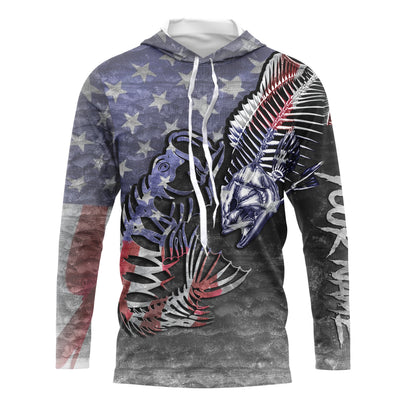 Bass Skeleton fishing UV protection quick dry Customize name long sleeves fishing shirts UPF 30+ TMTS006
