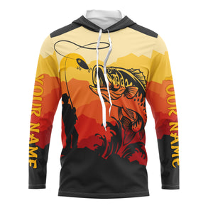 Bass Fishing Sunset Background Custom Name Long Sleeve Fishing Shirts, Bass Fishing jerseys - TMTS044