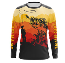 Load image into Gallery viewer, Bass Fishing Sunset Background Custom Name Long Sleeve Fishing Shirts, Bass Fishing jerseys - TMTS044