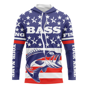 Bass Fishing American Flag Custom UV Long sleeves shirts, personalized Patriotic fishing apparel gifts TMTS017