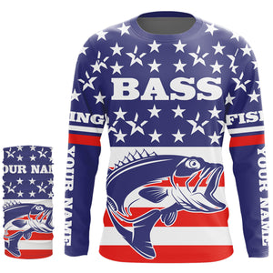 Bass Fishing American Flag Custom UV Long sleeves shirts, personalized Patriotic fishing apparel gifts TMTS017