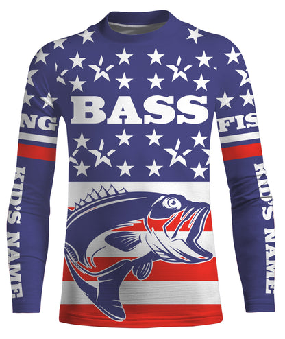 Bass Fishing American Flag Custom UV Long sleeves shirts, personalized Patriotic fishing apparel gifts TMTS017