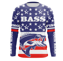 Load image into Gallery viewer, Bass Fishing American Flag Custom UV Long sleeves shirts, personalized Patriotic fishing apparel gifts TMTS017