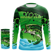 Load image into Gallery viewer, Personalized Bass Fishing green camo UV protection quick dry customize name fishing shirts UPF 30+ TMTS049