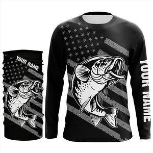 Bass Fishing USA Flag Custom Long sleeve Performance Fishing Shirts, Patriotic Bass Fishing Jerseys TTN113