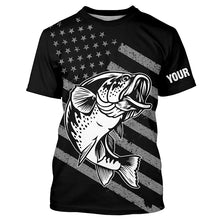 Load image into Gallery viewer, Bass Fishing USA Flag Custom Long sleeve Performance Fishing Shirts, Patriotic Bass Fishing Jerseys TTN113