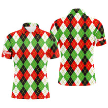 Load image into Gallery viewer, Christmas plaid Argyle Pattern - Funny Christmas Men&#39;s Golf Polo Custom Name shirt TTN103