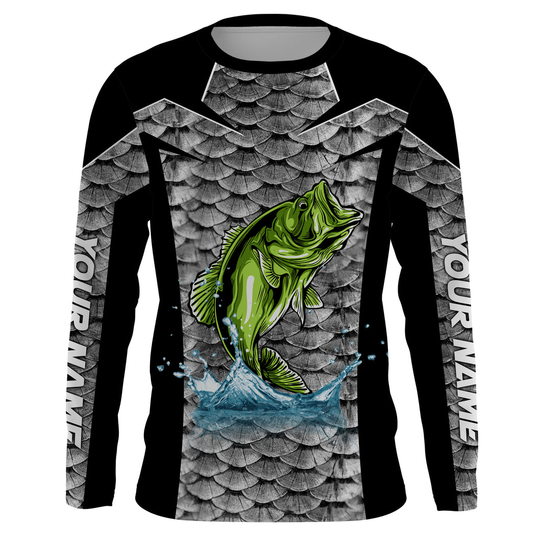 Personalized Bass Fishing jerseys, Bass Fishing scales Custom Long Sleeve Fishing tournament shirts - TTN37