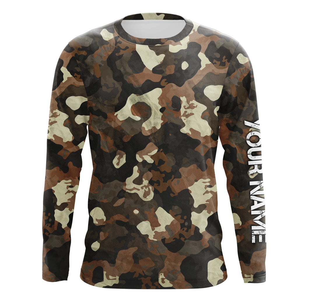 Personalized Brown Camouflage Custom Long Sleeve UV Fishing Shirts TTN116