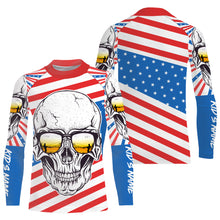 Load image into Gallery viewer, American Flag Skull Fishing Custom UV Long Sleeve Performance Fishing Shirts, Gift for Fisherman TTN89