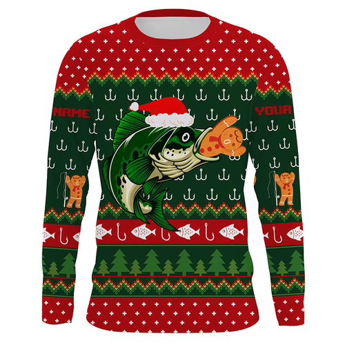 Ugly Christmas Sweater Gingerbread Bass Fishing Shirt, Christmas Fishing Gift for men, women, kid TTN104