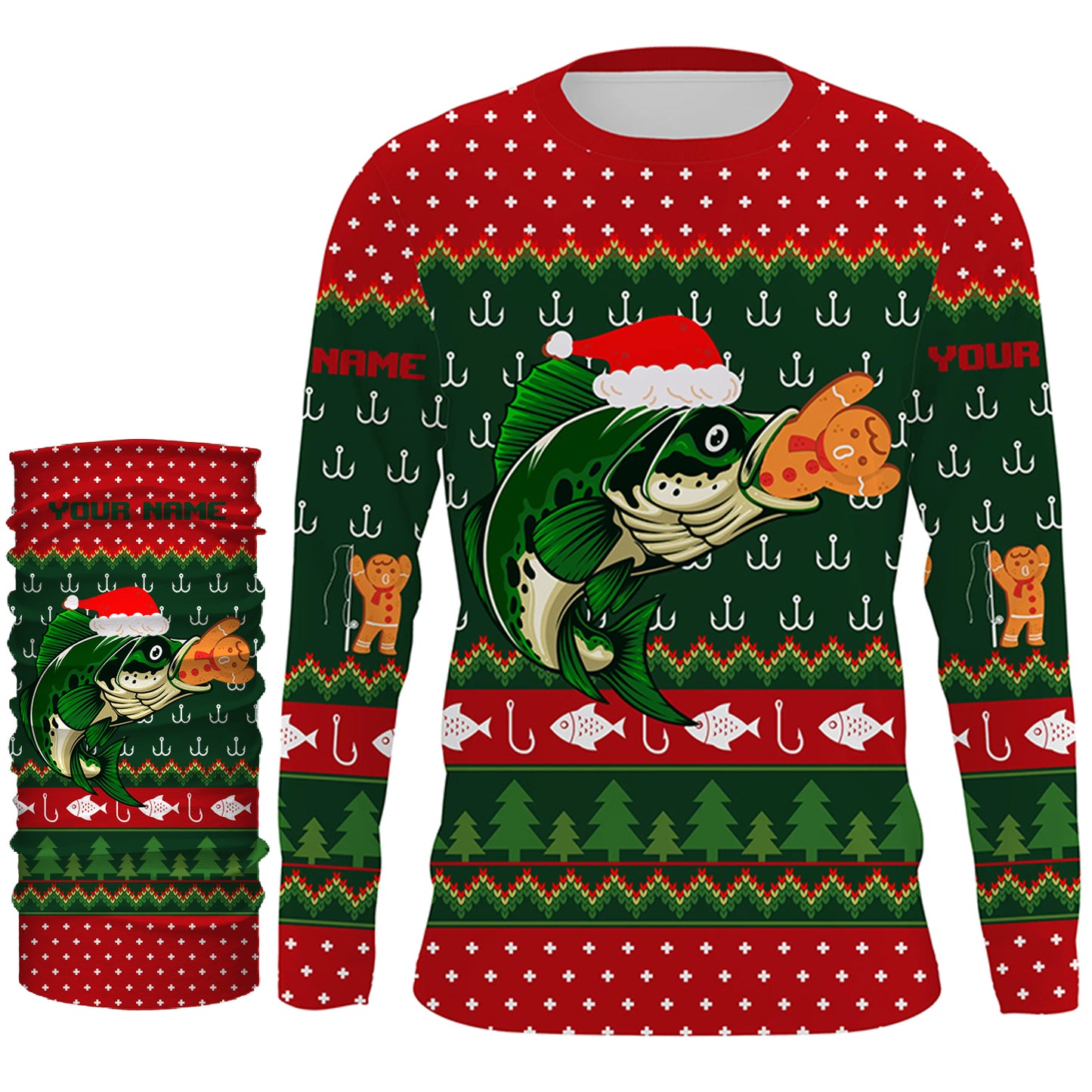 Ugly Christmas Sweater Gingerbread Bass Fishing Shirt, Christmas Fishing Gift for men, women, kid TTN104