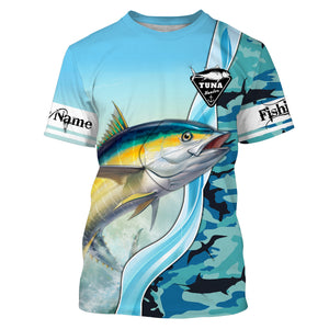 Tuna Fishing Shirts Blue Ocean Camouflage Performance Fishing Shirt, Sun Protection Long Sleeve, Perfect Gift for Fisherman TTN39