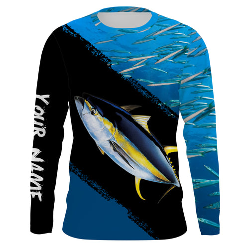 Yellowfin Tuna Fishing Shirts Blue Ocean Camo Performance Fishing Shirt, Personalized Fishing jerseys TTN31