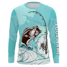 Load image into Gallery viewer, Bass Fishing Custom Long sleeve performance Fishing Shirts, Bass Fishing jerseys | sky blue - TTN32