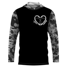 Load image into Gallery viewer, Gone Fishing Heart Fish Hook Gray Camo Performance Fishing Shirts UV Protection TTN34