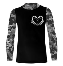 Load image into Gallery viewer, Gone Fishing Heart Fish Hook Gray Camo Performance Fishing Shirts UV Protection TTN34
