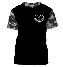 Load image into Gallery viewer, Gone Fishing Heart Fish Hook Gray Camo Performance Fishing Shirts UV Protection TTN34