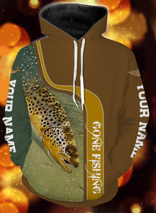 Personalized name brown trout gone fishing full printing shirt and hoodie - TATS46