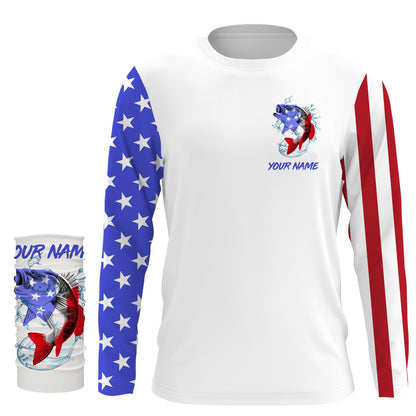 Custom Name Bass Fishing US Flag Performance Fishing Shirt, Bass Fishing Jerseys TATS211