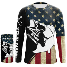 Load image into Gallery viewer, Bass American Flag Custom Name Funny Fishing Shirts UV Protection ChipteeAmz Apparel