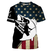 Load image into Gallery viewer, Bass American Flag Custom Name Funny Fishing Shirts UV Protection ChipteeAmz Apparel