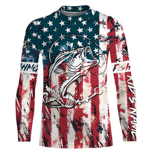 Load image into Gallery viewer, Beautiful America flag bass fishing tattoo UV protection personalized shirts