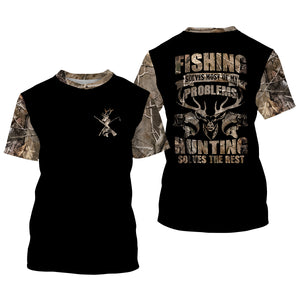 Hunting and fishing solves my problem camouflage all over print shirts TATS187