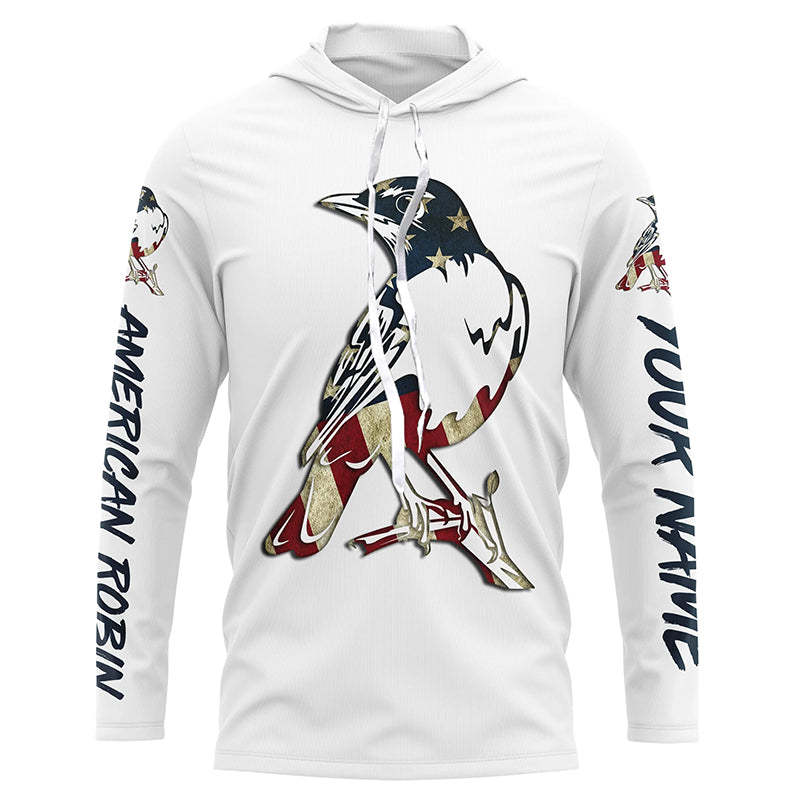 American Robin bird with flag shirt personalized gift for birdwatcher A9